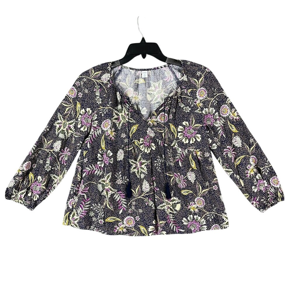 Old Navy Blouse Womens Extra Small Navy Basic‎ Shirt Festival BOHO Floral Hippie